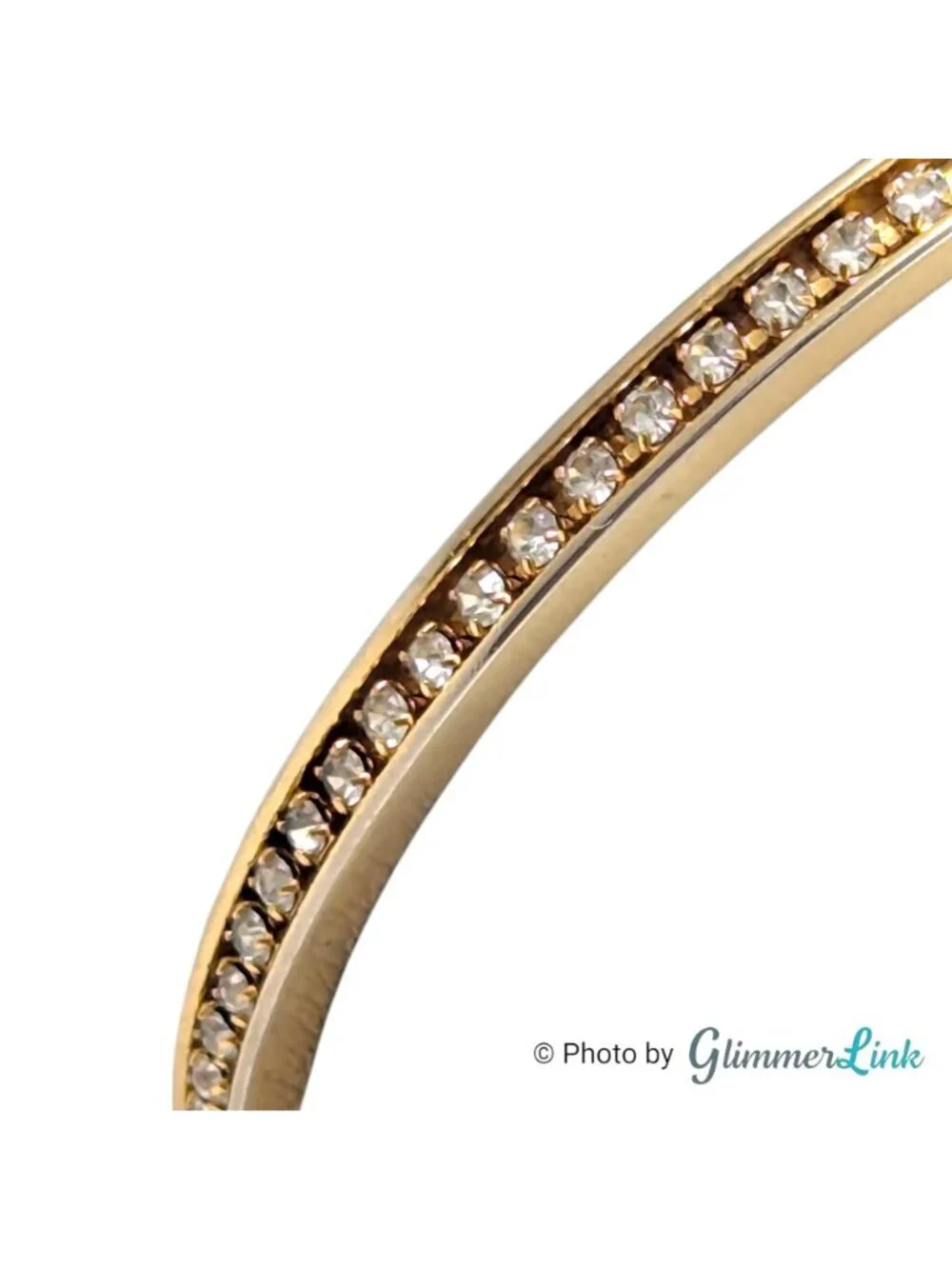 Vintage Gold Tone Rhinestone Bangle Bracelet Slim Stackable Minimalist